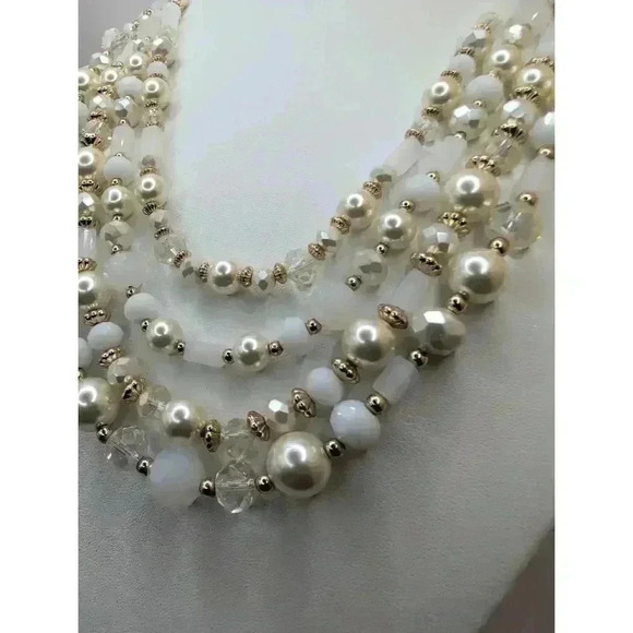Liz Claiborne Cream Vanilla Goldtone Acrylic Beads Multi Strand Necklace - Picture 3 of 7